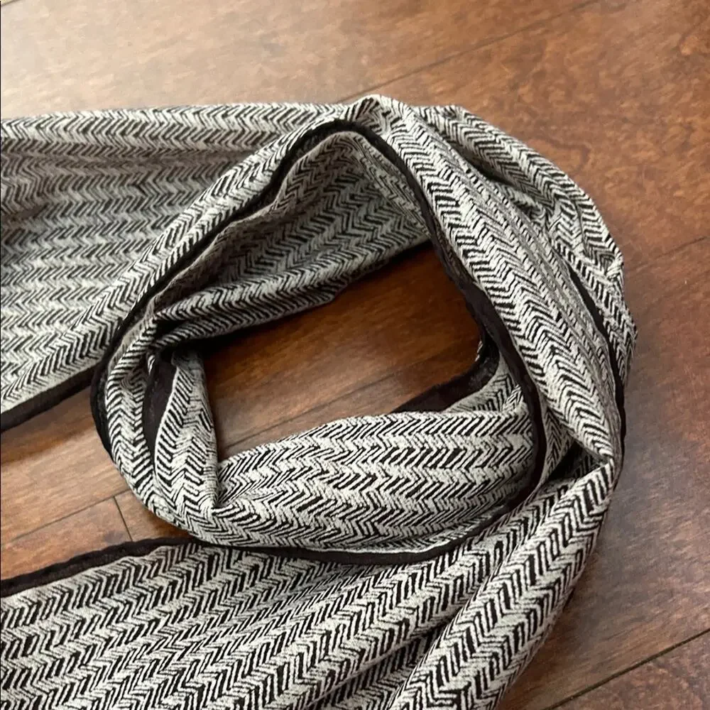 Hand Rolled Neutral Black and Taupe Rectangle Scarf, Lightweight and Versatile